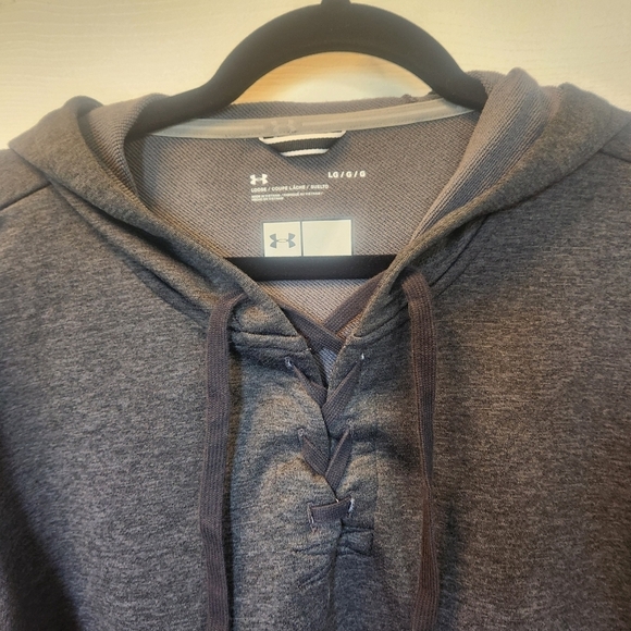 Under Armour Cropped Hoodie loose fit Dark Grey with front ties- size large - Picture 9 of 11
